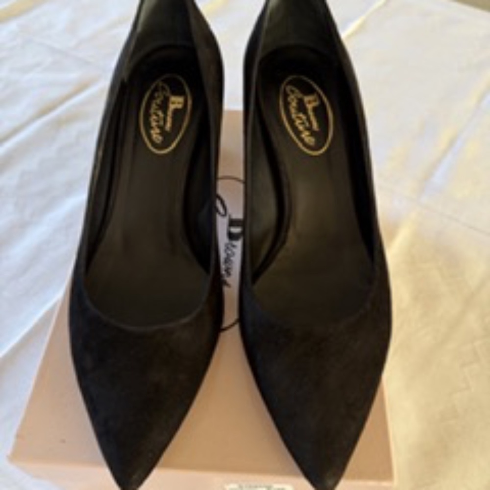 DONATED Browns Couture black suede pointed toe chunk heel pump size 41
